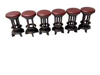 Six Art Deco Amsterdamse School Stools with Leather Tops, 1920s